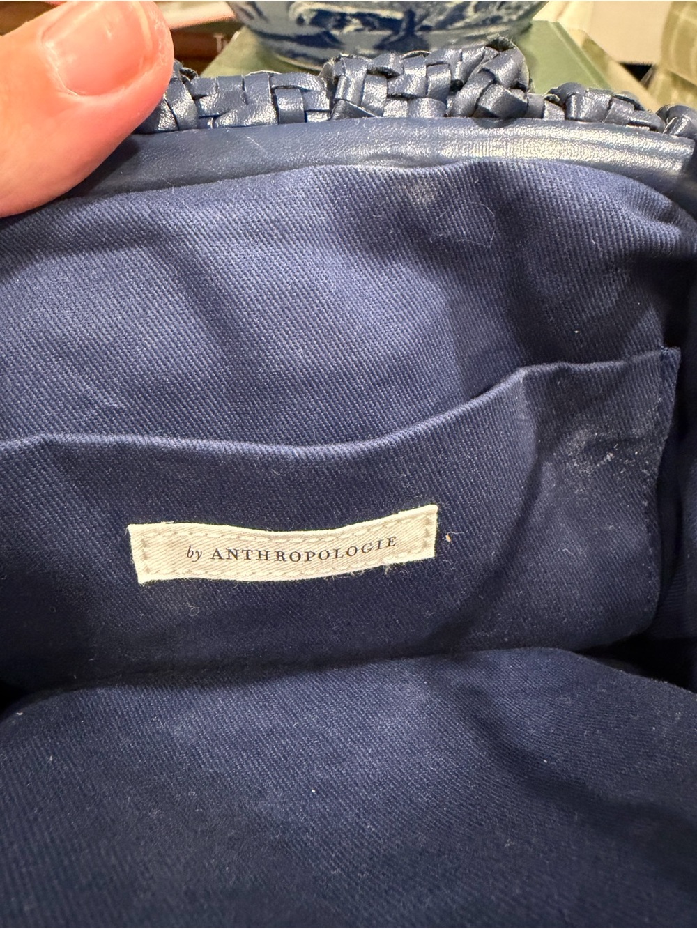 Anthropologie Navy Woven Clutch with Gold Chain - Picture 3 of 3